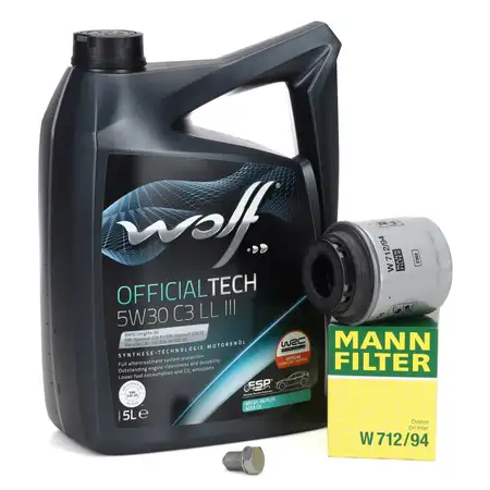 5L WOLF 5W30 C3 LL III Motor&ouml;l + MANN &Ouml;lfilter VW Golf 6 Passat B6 B7 Polo 5 1.2/1.4 TSI