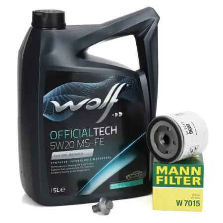 5L WOLF 5W20 MS-FE Motor&ouml;l + MANN &Ouml;lfilter FORD Fiesta Focus Mondeo B-/C-/S-Max 1.0-2.3