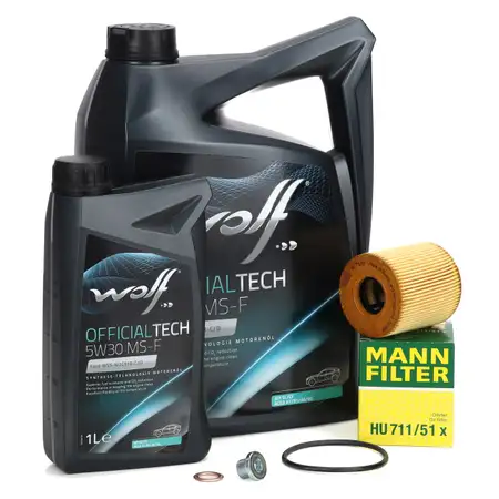 6L WOLF 5W30 MS-F Motor&ouml;l + MANN &Ouml;lfilter FORD Focus 2 C-/S-Max Kuga 1 Mondeo 4 2.0 TDCi