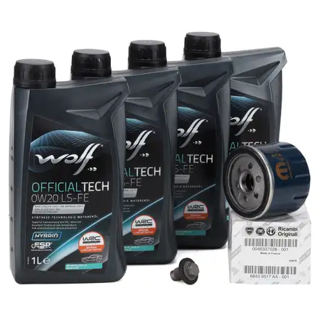 4L WOLF OFFICIALTECH 0W20 LS-FE + ORIGINAL FIAT &Ouml;lfilter 500X (334_) Tipo (356_, 357_) 1.0