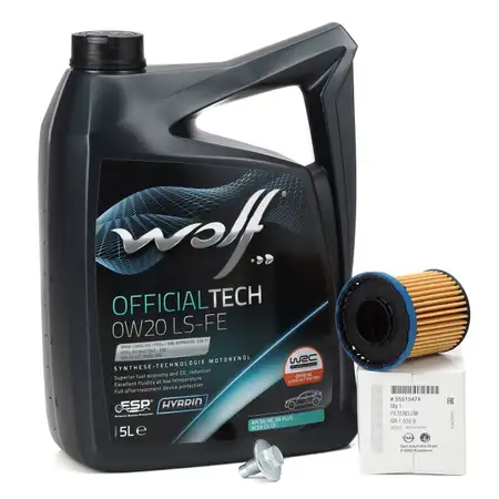 5L WOLF OFFICIALTECH 0W20 LS-FE + ORIGINAL Opel &Ouml;lfilter Insignia B 2.0 CDTi F20DVH