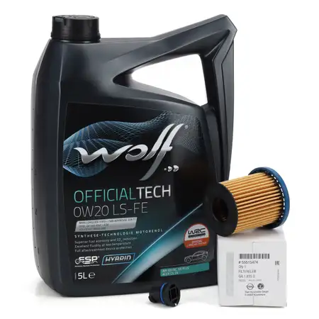 5L WOLF OFFICIALTECH 0W20 LS-FE Motor&ouml;l ORIGINAL &Ouml;lfilter OPEL Astra K Insignia B 1.5 CRDi