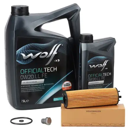 6L WOLF OFFICIALTECH 0W20 LL FE + ORIGINAL VAG &Ouml;lfilter Golf 8 Passat B8 A3 8Y 2.0 TDI