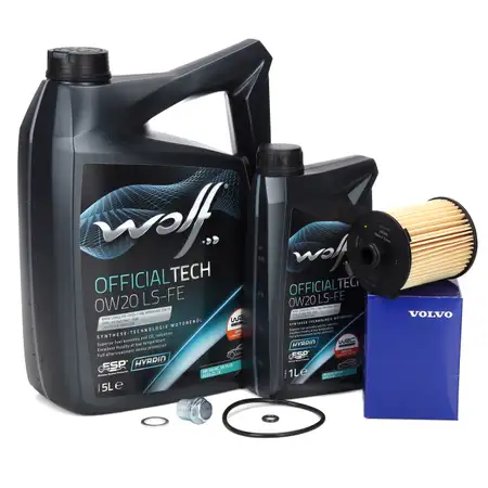 6L WOLF OFFICIALTECH 0W20 LS-FE + ORIGINAL &Ouml;lfilter VOLVO V40-90 XC40-90 T2-T8 D2-D5