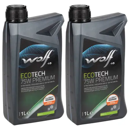 2L 2 Liter WOLF ECOTECH 75W PREMIUM Getriebe&ouml;l Schaltgetriebe&ouml;l API GL-4+