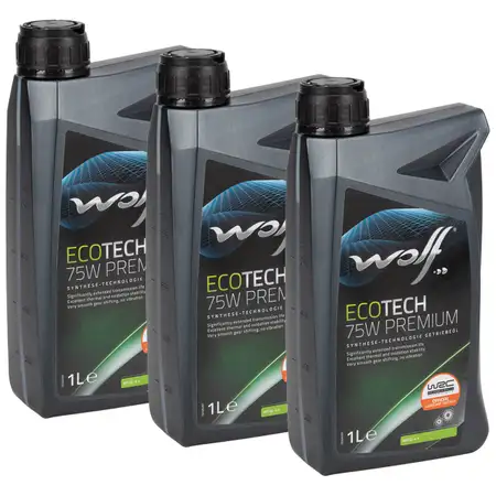 3L 3 Liter WOLF ECOTECH 75W PREMIUM Getriebe&ouml;l Schaltgetriebe&ouml;l API GL-4+