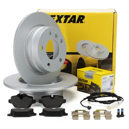 TEXTAR Bremsscheiben + Bel&auml;ge + Wako BMW 1er E81 E87 116i 116d ab 03.2010 hinten