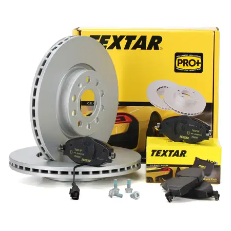 TEXTAR Bremsscheiben + Bel&auml;ge + Wako VW Golf 7 Passat B8 AUDI A3 8V Q2 TT vorne