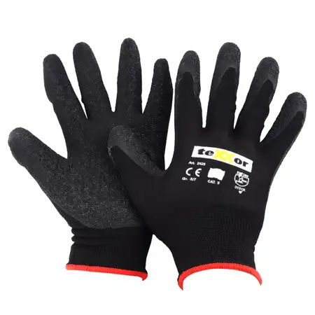 1x TEXXOR Handschuhe Arbeitshandschuhe Strickhandschuhe gummiert Schwarz Gr&ouml;&szlig;e 7 / S