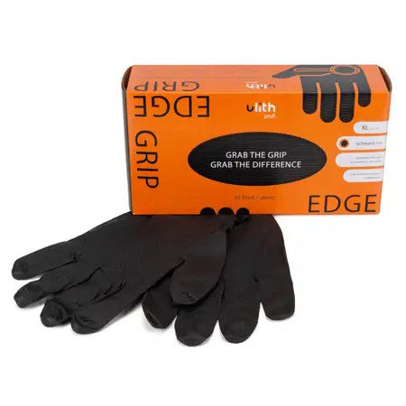 50x Gr&ouml;&szlig;e XL ULITH EDGE GRIP Nitril Schutzhandschuhe Einweghandschuhe SCHWARZ