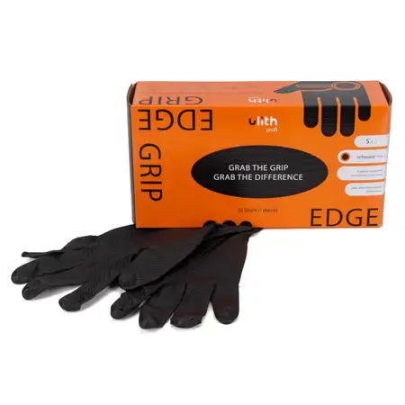 50x Gr&ouml;&szlig;e S ULITH EDGE GRIP Nitril Schutzhandschuhe Einweghandschuhe SCHWARZ