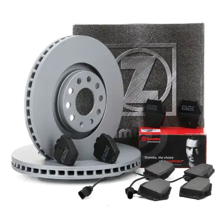 ZIMMERMANN Bremsscheiben + BREMBO Bremsbel&auml;ge + Wako AUDI S4 (B5) A6 (C5) vorne