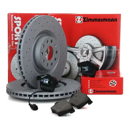 Zimmermann SPORT Bremsscheiben + Bel&auml;ge + Wako AUDI A3 S3 3.2 V6 VW Golf 5 R32 vorne