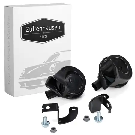 2x Fanfare Signalhorn + Halter TIEFTON + HOCHTON f&uuml;r PORSCHE Cayenne (9PA) links + rechts