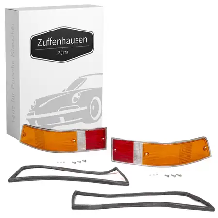 2x R&uuml;cklichtglas + Dichtung CHROM EU-Version f&uuml;r PORSCHE 911 1969-1973 links + rechts