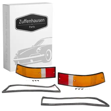 2x R&uuml;cklichtglas + Dichtung SCHWARZ EU-Version f&uuml;r PORSCHE 911 1973-1990 links + rechts