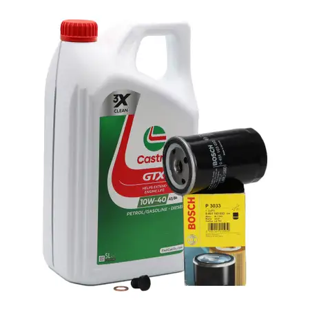 5L CASTROL GTX 10W-40 A3/B4 Motor&ouml;l + BOSCH &Ouml;lfilter VW Golf 1 2 3 Passat Polo T4 Vento