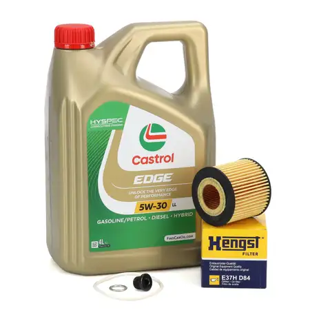 4L CASTROL EDGE 5W-30 LL Motor&ouml;l + HENGST &Ouml;lfilter VW Polo Ibiza 3 Fabia 1 2 1.2 / 12V