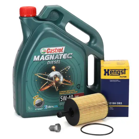 5L CASTROL Magnatec DIESEL 5W40 DPF Motor&ouml;l + HENGST &Ouml;lfilter AUDI FORD SEAT SKODA VW TDI