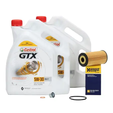 10L CASTROL GTX 5W-30 RN17 Motor&ouml;l + HENGST &Ouml;lfilter FIAT MERCEDES NISSAN OPEL RENAULT