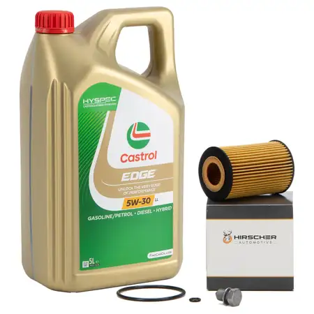 5L CASTROL EDGE 5W-30 LL Motor&ouml;l + HIRSCHER &Ouml;lfilter VW Golf 7 Passat B8 1.6/2.0 TDI