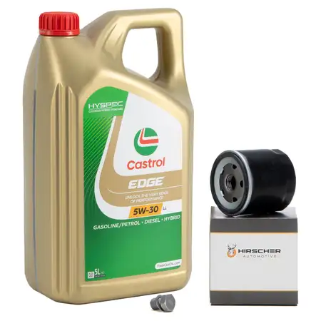 5L CASTROL EDGE 5W-30 LL Motor&ouml;l + HIRSCHER &Ouml;lfilter VW Golf 7 8 Passat B8 1.0-1.5 TSI