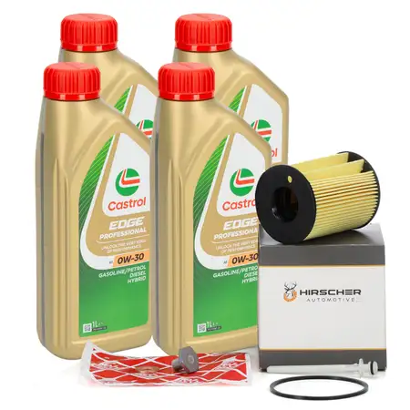 4L CASTROL EDGE A5 0W-30 + HIRSCHER &Ouml;lfilter VOLVO C30 S40 S60 S80 V40 V50 V60 V70 1.6 D