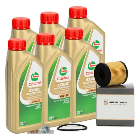 6L CASTROL EDGE A5 0W-30 + HIRSCHER &Ouml;lfilter VOLVO C30 C70 S40 S80 V50 V70 2.0 D