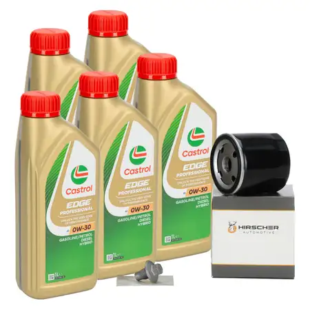 5L CASTROL EDGE A5 0W-30 + HIRSCHER &Ouml;lfilter VOLVO C30 S40 S60 S80 V40 V50 V60 V70 1.6