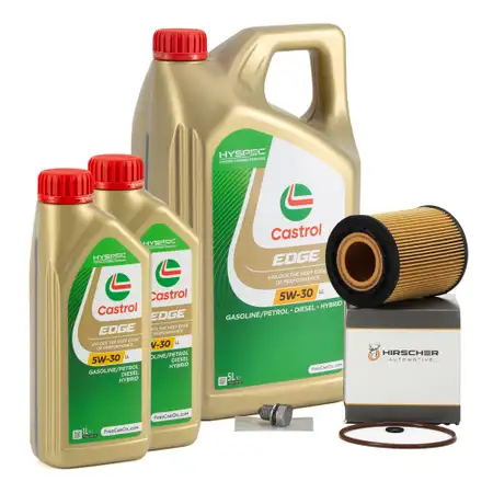 6L CASTROL EDGE 5W-30 LL Motor&ouml;l + HIRSCHER &Ouml;lfilter VW Touareg T5 Phaeton 3.2/3.6 V6