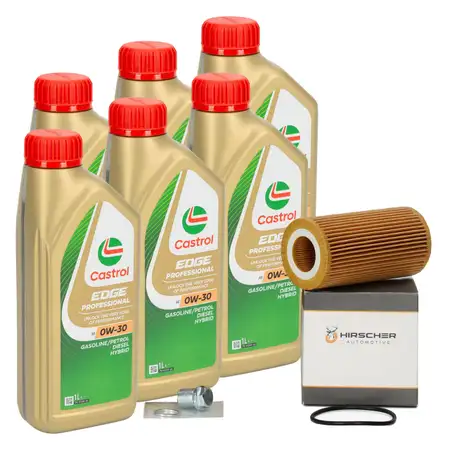 6L CASTROL EDGE Motor&ouml;l &Ouml;l A5 0W30 + HIRSCHER &Ouml;lfilter VOLVO S40 S60 V70 XC60 XC70 XC90