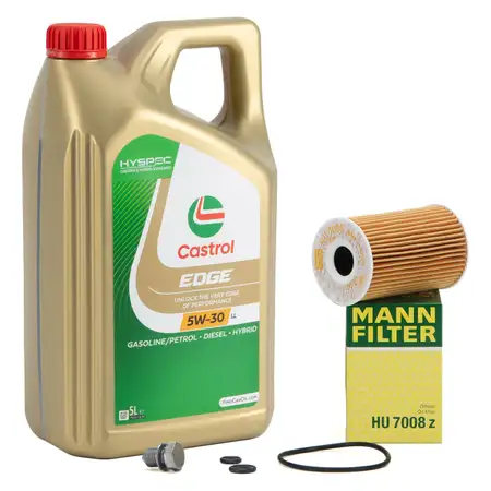 5L CASTROL EDGE 5W-30 LL Motor&ouml;l + MANN &Ouml;lfilter VW Golf 5 6 Passat Polo T5 T6 1.6/2.0 TDI