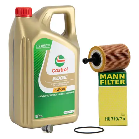 5L CASTROL EDGE 5W-30 LL Motor&ouml;l + MANN &Ouml;lfilter VW Golf 4 5 6 Passat Polo Sharan T5