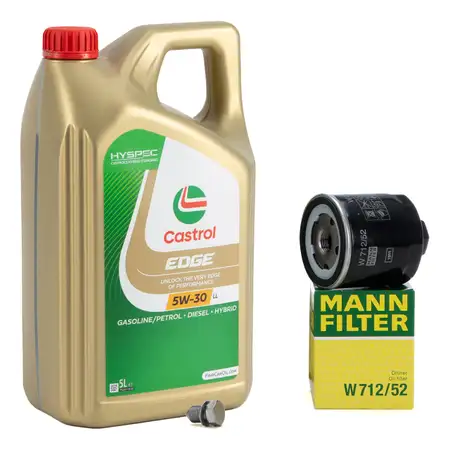 5L CASTROL EDGE 5W-30 LL Motor&ouml;l + MANN &Ouml;lfilter VW Golf 4 5 Lupo Polo Arosa 1.0 1.4 1.6