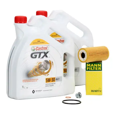 10L CASTROL GTX 5W-30 RN17 Motor&ouml;l + MANN &Ouml;lfilter FIAT MERCEDES NISSAN OPEL RENAULT