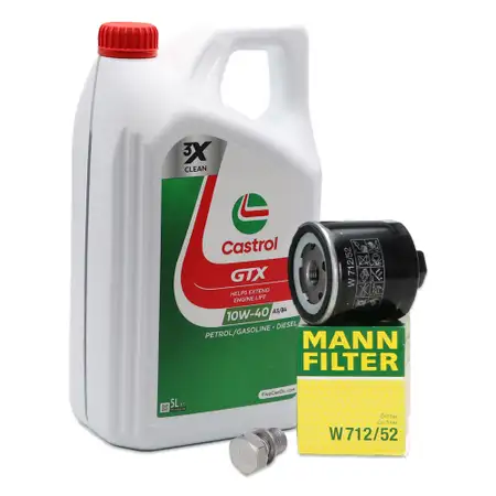 5L CASTROL GTX 10W-40 A3/B4 Motor&ouml;l + MANN &Ouml;lfilter VW Golf 3 4 5 6 Polo 2 3 4 5