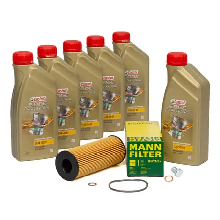 6L CASTROL EDGE 5W30 M LL-04 Motor&ouml;l + MANN &Ouml;lfilter BMW E81-88 E90-93 E60 E61 X1 X3 N47