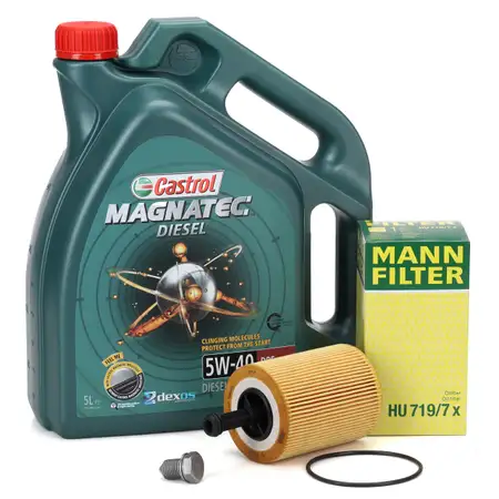 5L CASTROL Magnatec DIESEL 5W40 DPF Motor&ouml;l + MANN &Ouml;lfilter AUDI FORD SEAT SKODA VW TDI