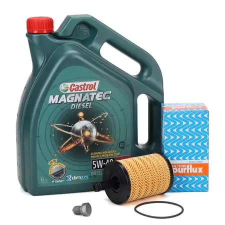 5L CASTROL Magnatec DIESEL 5W40 DPF Motor&ouml;l + PURFLUX &Ouml;lfilter AUDI FORD SEAT SKODA VW TDI