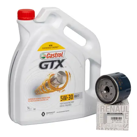 5L CASTROL GTX 5W-30 RN17 Motor&ouml;l + ORIGINAL Renault &Ouml;lfilter 8200768927