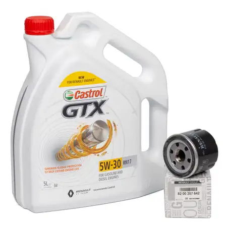 5L CASTROL GTX 5W-30 RN17 Motor&ouml;l + ORIGINAL Renault &Ouml;lfilter 8200257642