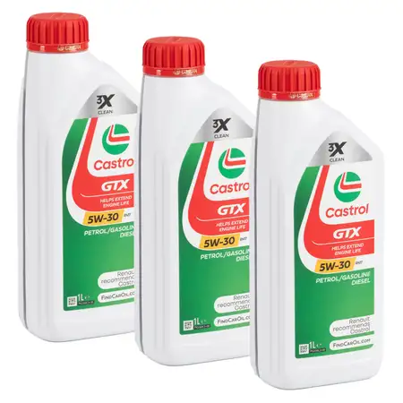 3L 3 Liter CASTROL GTX 5W-30 RN17 Motor&ouml;l &Ouml;l ACEA C3 Renault RN17 MB 226.52