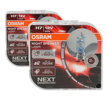 4x OSRAM Gl&uuml;hlampe H7 NIGHT BREAKER LASER 12V 55W PX26d next Generation +150%