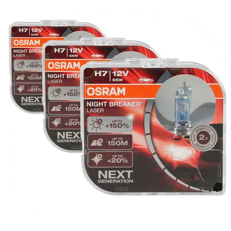 6x OSRAM Gl&uuml;hlampe H7 NIGHT BREAKER LASER 12V 55W PX26d next Generation +150%