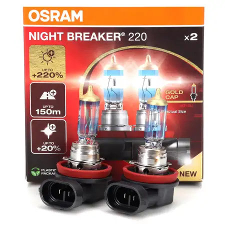 2x OSRAM H11 NIGHT BREAKER 220 Gl&uuml;hlampe 12V 55W PGJ19-2 +220% VERSION 2024/2025