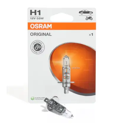 1x OSRAM 64150-1BL Halogenlampe Gl&uuml;hlampe Lampe Halogen H1 ORIGINAL LINE 12V 55W P14.5s