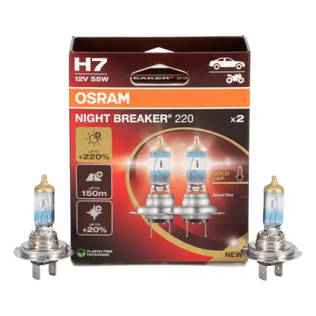 2x OSRAM H7 NIGHT BREAKER 220 Gl&uuml;hlampe 12V 55W PX26d +220% VERSION 2024/2025