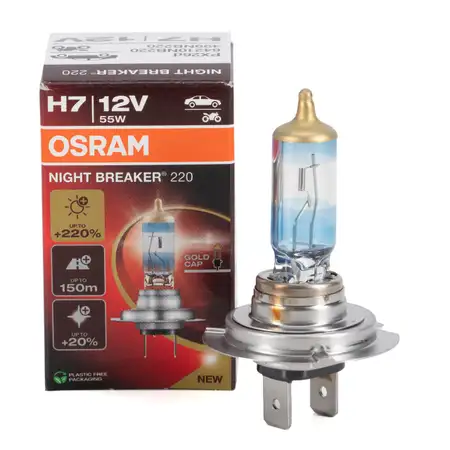 1x OSRAM H7 NIGHT BREAKER 220 Gl&uuml;hlampe 12V 55W PX26d +220% VERSION 2024/2025