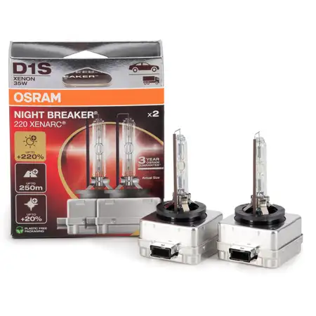 2x OSRAM D1S NIGHT BREAKER 220 XENARC 85V 35W PK32d-2 +220% VERSION 2024/2025