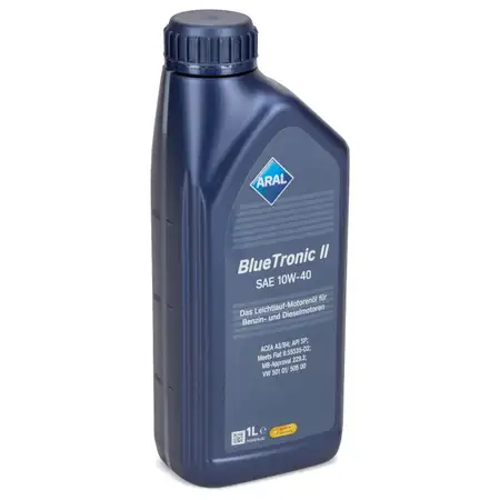 1L 1 Liter ARAL BLUE TRONIC II 10W-40 Motor&ouml;l &Ouml;l MB 229.3 VW 501.01/505.00 FIAT 9.55535-D2